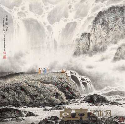 张良 乙酉(2005年)作 观瀑布 镜心 68×68cm